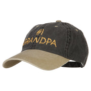 Number 1 Grandpa Letters Embroidered Pigment Dyed Wash Cap