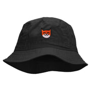 Happy Cat Embroidered Pigment Dyed Bucket Hat. - Black OSFM