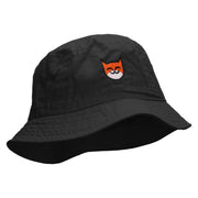 Happy Cat Embroidered Pigment Dyed Bucket Hat. - Black OSFM