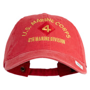 U.S. Marine Corps 4th Marine Division Embroidered Washed Solid Pigment Dyed Cotton Twill Brass Buckle Cap - Red OSFM