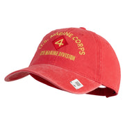 U.S. Marine Corps 4th Marine Division Embroidered Washed Solid Pigment Dyed Cotton Twill Brass Buckle Cap - Red OSFM
