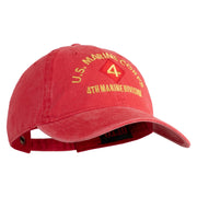 U.S. Marine Corps 4th Marine Division Embroidered Washed Solid Pigment Dyed Cotton Twill Brass Buckle Cap - Red OSFM