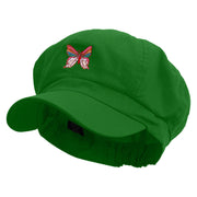 Rainbow Spring Butterflies Embroidered Cotton Elastic Newsboy Cap - Lime OSFM