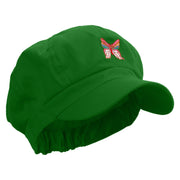 Rainbow Spring Butterflies Embroidered Cotton Elastic Newsboy Cap - Lime OSFM