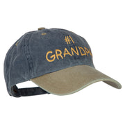 Number 1 Grandpa Letters Embroidered Pigment Dyed Wash Cap