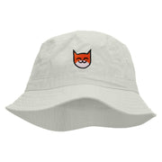 Happy Cat Embroidered Pigment Dyed Bucket Hat. - White OSFM