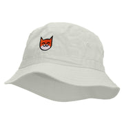 Happy Cat Embroidered Pigment Dyed Bucket Hat. - White OSFM