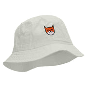 Happy Cat Embroidered Pigment Dyed Bucket Hat. - White OSFM