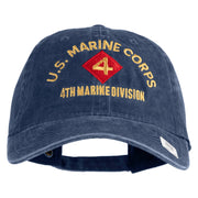 U.S. Marine Corps 4th Marine Division Embroidered Washed Solid Pigment Dyed Cotton Twill Brass Buckle Cap - Navy OSFM