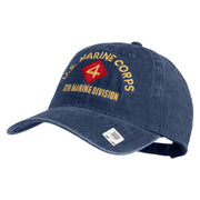 U.S. Marine Corps 4th Marine Division Embroidered Washed Solid Pigment Dyed Cotton Twill Brass Buckle Cap - Navy OSFM