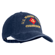 U.S. Marine Corps 4th Marine Division Embroidered Washed Solid Pigment Dyed Cotton Twill Brass Buckle Cap - Navy OSFM