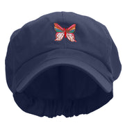 Rainbow Spring Butterflies Embroidered Cotton Elastic Newsboy Cap - Navy OSFM