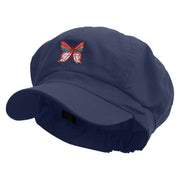 Rainbow Spring Butterflies Embroidered Cotton Elastic Newsboy Cap - Navy OSFM