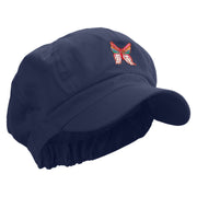 Rainbow Spring Butterflies Embroidered Cotton Elastic Newsboy Cap - Navy OSFM