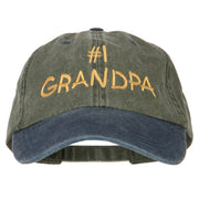 Number 1 Grandpa Letters Embroidered Pigment Dyed Wash Cap