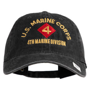 U.S. Marine Corps 4th Marine Division Embroidered Washed Solid Pigment Dyed Cotton Twill Brass Buckle Cap - Black OSFM