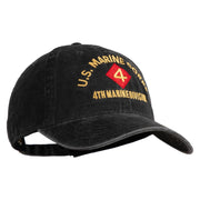 U.S. Marine Corps 4th Marine Division Embroidered Washed Solid Pigment Dyed Cotton Twill Brass Buckle Cap - Black OSFM