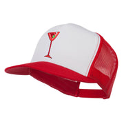Red Martini and Olive Beverage Iron On Patched Classic Trucker Cap