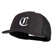 Old English White C Patched Cotton Deluxe Trucker Ball Cap - Charcoal Black OSFM