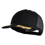 Scrambled Eggs Gold Patched Solid Cotton Twill 5 panel Mesh Back Cap - Black OSFM