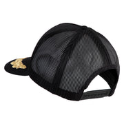 Scrambled Eggs Gold Patched Solid Cotton Twill 5 panel Mesh Back Cap - Black OSFM