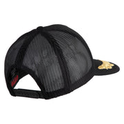 Scrambled Eggs Gold Patched Solid Cotton Twill 5 panel Mesh Back Cap - Black OSFM