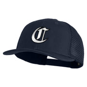 Old English White C Patched Cotton Deluxe Trucker Ball Cap - Navy Navy OSFM