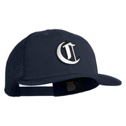 Old English White C Patched Cotton Deluxe Trucker Ball Cap - Navy Navy OSFM