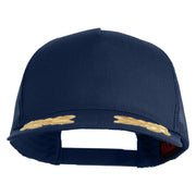 Scrambled Eggs Gold Patched Solid Cotton Twill 5 panel Mesh Back Cap - Navy OSFM
