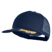 Scrambled Eggs Gold Patched Solid Cotton Twill 5 panel Mesh Back Cap - Navy OSFM