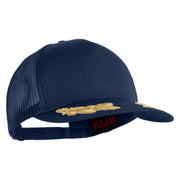 Scrambled Eggs Gold Patched Solid Cotton Twill 5 panel Mesh Back Cap - Navy OSFM