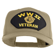 WWII Veteran Patched Solid Cotton Twill 5 Panel Prostyle Snap Cap - Khaki OSFM