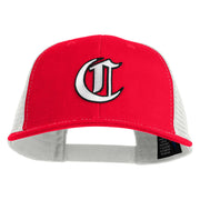 Old English White C Patched Cotton Deluxe Trucker Ball Cap - Red White OSFM