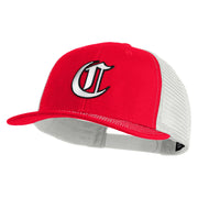 Old English White C Patched Cotton Deluxe Trucker Ball Cap - Red White OSFM