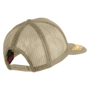 Scrambled Eggs Gold Patched Solid Cotton Twill 5 panel Mesh Back Cap - Khaki OSFM
