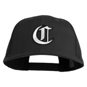 Old English White C Patched Cotton Deluxe Trucker Ball Cap - Black Black OSFM