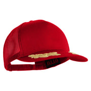 Scrambled Eggs Gold Patched Solid Cotton Twill 5 panel Mesh Back Cap - Red OSFM