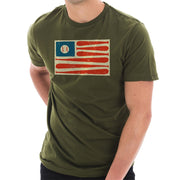 Baseball American Flag Graphic Design Combed Cotton Short Sleeve T-shirt