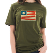 Baseball American Flag Graphic Design Combed Cotton Short Sleeve T-shirt