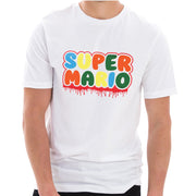 Hallloween Super Mario Graphic Design Ring Spun Combed Cotton Short Sleeve Deluxe Jersey T-Shirt - White XS