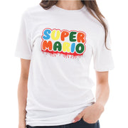 Hallloween Super Mario Graphic Design Ring Spun Combed Cotton Short Sleeve Deluxe Jersey T-Shirt - White XS