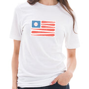 Baseball American Flag Graphic Design Combed Cotton Short Sleeve T-shirt