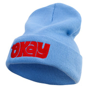 Artistic Okay Logo Embroidered 12 Inch Long Knitted Beanie - Sky-Blue OSFM