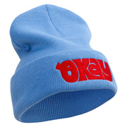 Artistic Okay Logo Embroidered 12 Inch Long Knitted Beanie - Sky-Blue OSFM