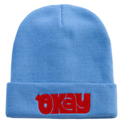 Artistic Okay Logo Embroidered 12 Inch Long Knitted Beanie - Sky-Blue OSFM