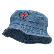 Gymnastics Ribbon Heart Embroidered Pigment Dyed Bucket Hat - Lt-Denim OSFM