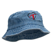 Gymnastics Ribbon Heart Embroidered Pigment Dyed Bucket Hat - Lt-Denim OSFM