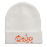 Be Thankful Embroidered Knitted Long Beanie