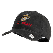 Marine Veteran Embroidered Washed Solid Pigment Dyed Cotton Twill Brass Buckle Cap - Black OSFM