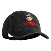 Marine Veteran Embroidered Washed Solid Pigment Dyed Cotton Twill Brass Buckle Cap - Black OSFM